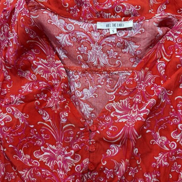 ABEL THE LABEL Printed Smocked Waist High Low Maxi Dress Size Small Prairie Red - Picture 5 of 6